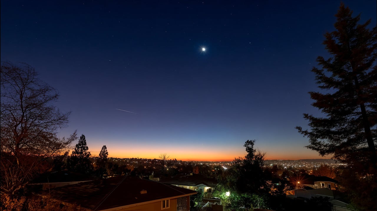 Esse ponto intenso costuma ser o planeta Vênus, conhecido como “Estrela da Tarde” ou “Etoile du Soir” em culturas antigas.