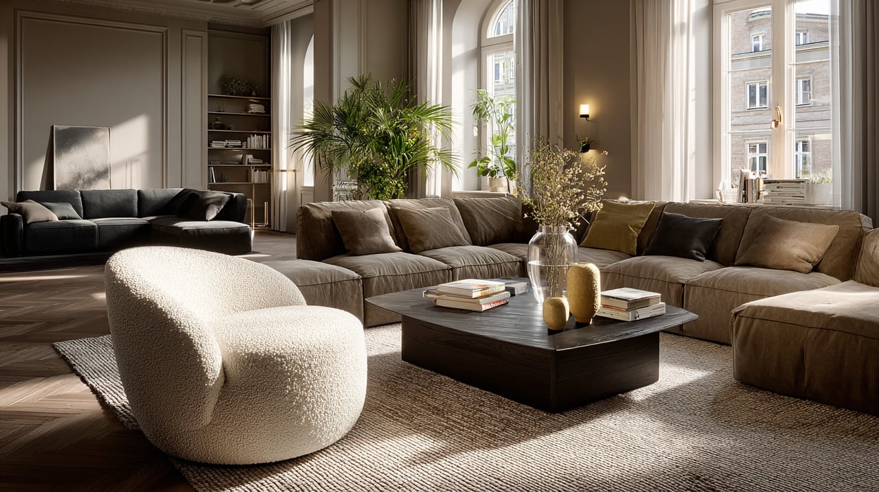 Embora seja confortável, o sofá em L exige salas grandes e muitas vezes se torna um móvel difícil de reposicionar.