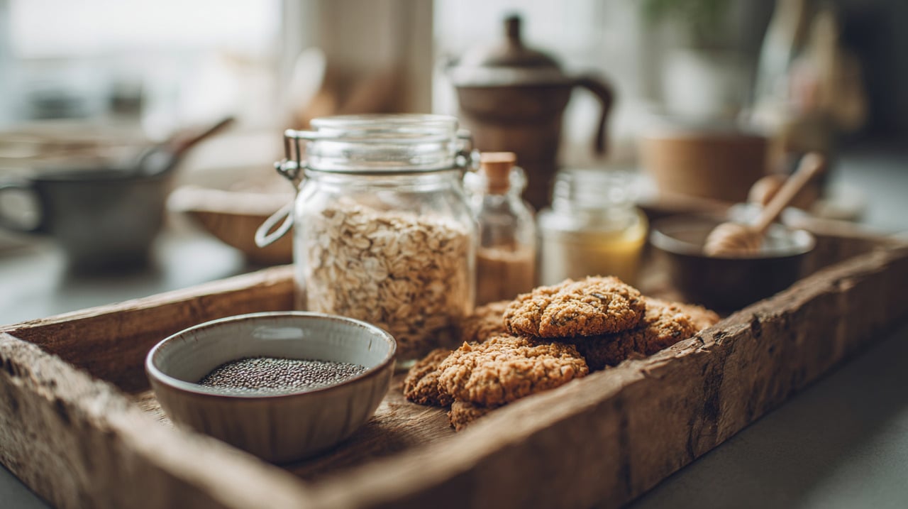 A base da receita é a aveia, que garante textura e fornece fibras importantes para a digestão