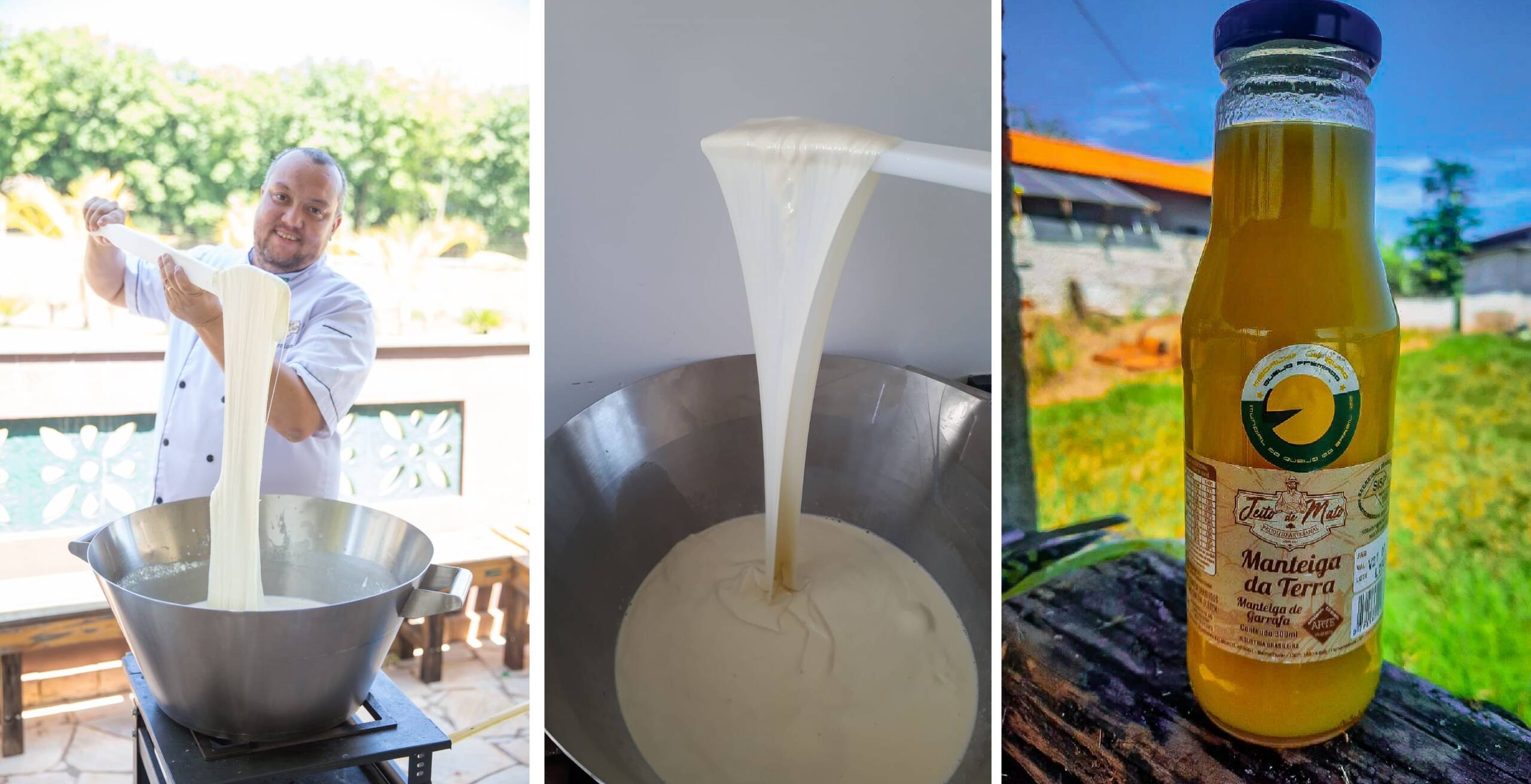 O chef queijeiro Diego Trevizan em ação e a Manteiga de Garrafa artesanal, a única produzida em São Paulo