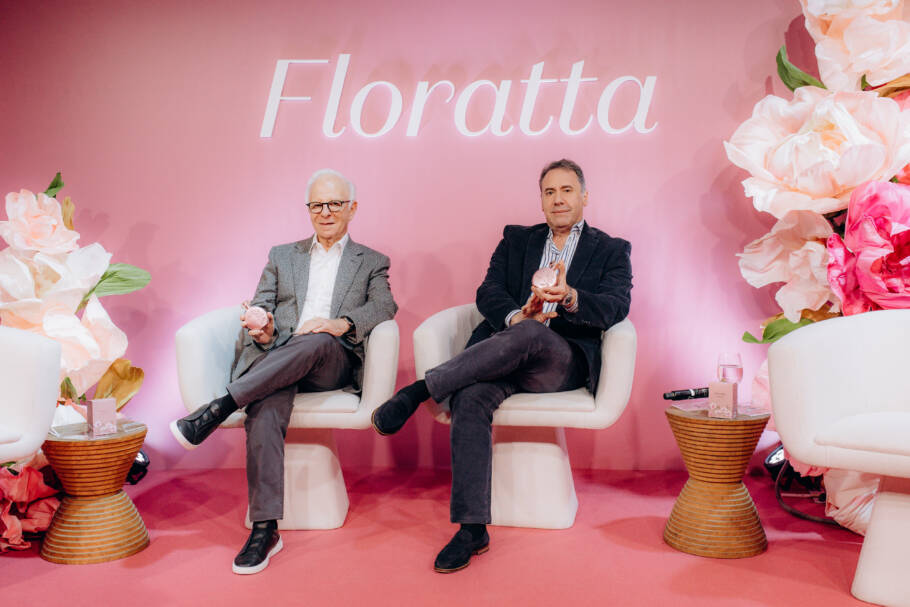 Miguel Krigsner, fundador do Boticário, e Artur Grynbaum, VP do conselho da marca, no lançamento da nova fragância