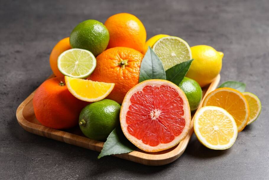 As frutas cítricas são ricas em vitamina C, que pode ajudar a reduzir os níveis de cortisol no organismo (Imagem: New Africa | Shutterstock)