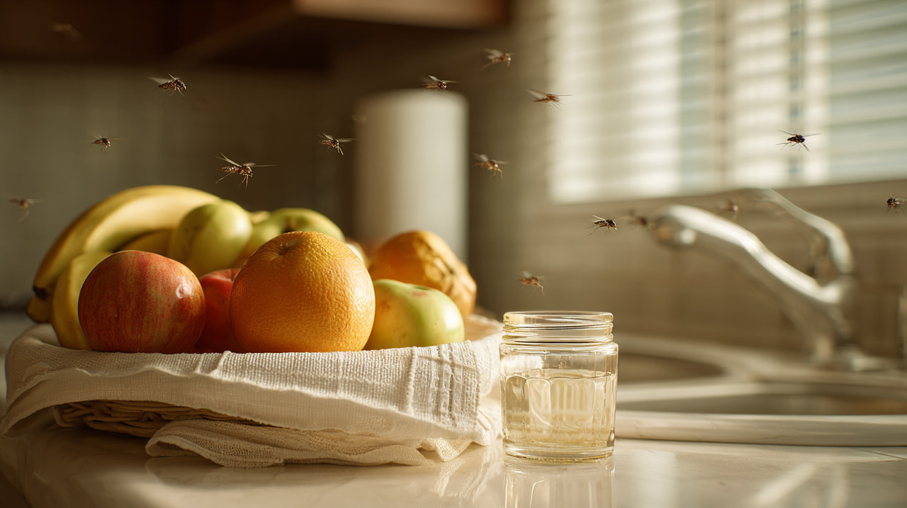 Os mosquitinhos de fruta aparecem rapidamente e podem estragar frutas deixadas na cozinha
