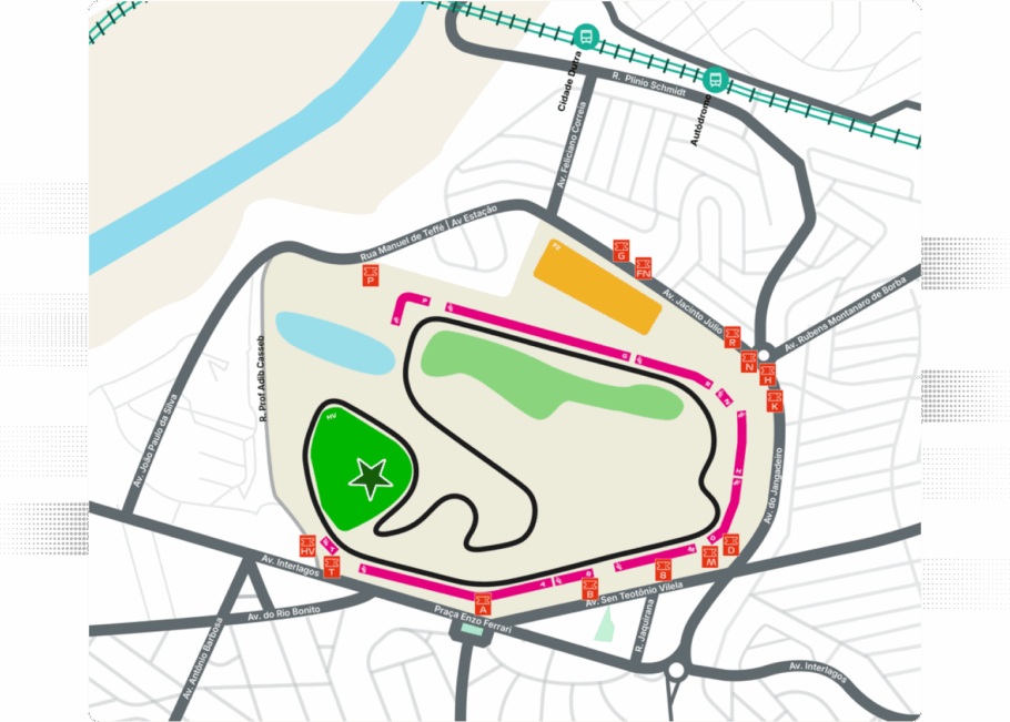 Mapa do Autódromo de Interlagos com indicação dos setores
