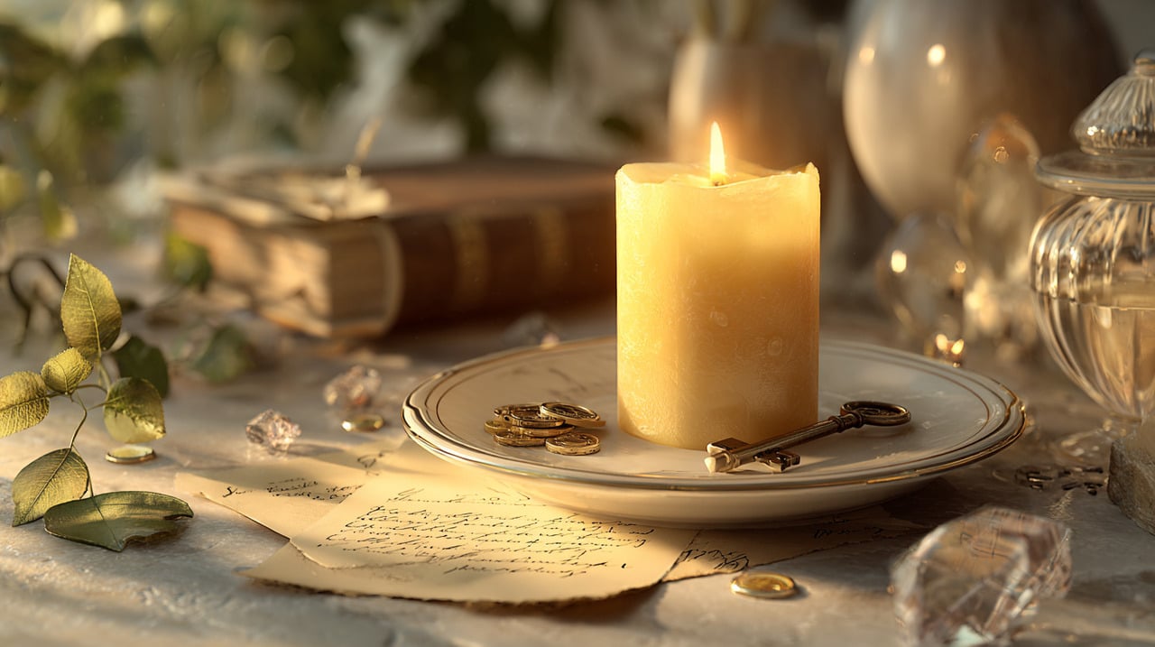 A prática inicia-se escolhendo uma vela dourada, tradicionalmente associada ao ouro, abundância e sucesso