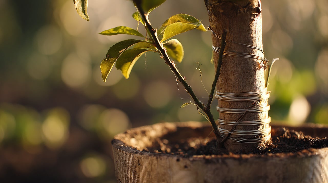 O alumínio funciona como uma barreira física que dificulta o acesso de insetos rastejantes ao tronco ou à base da planta