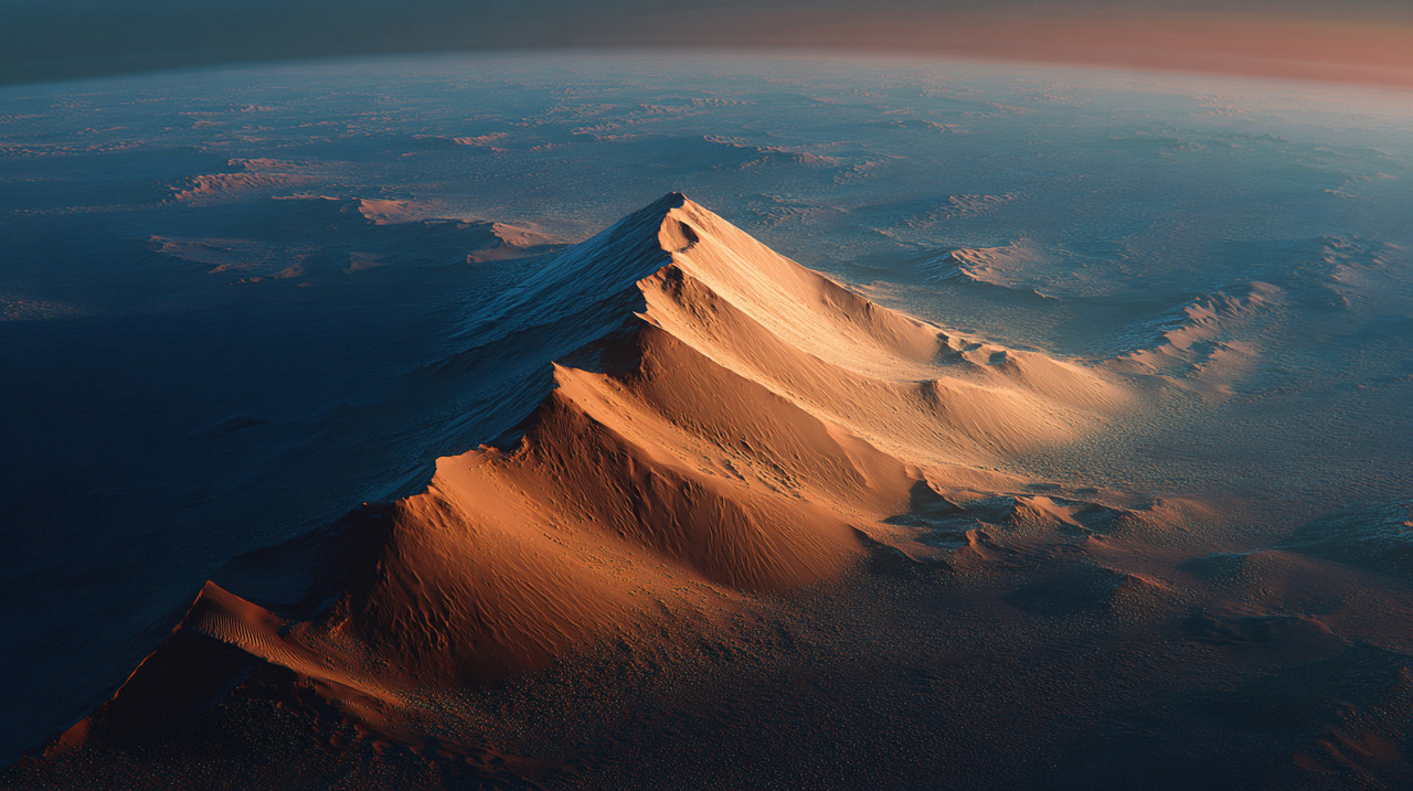 As dunas estrela são moldadas por ventos que mudam de direção ao longo do tempo