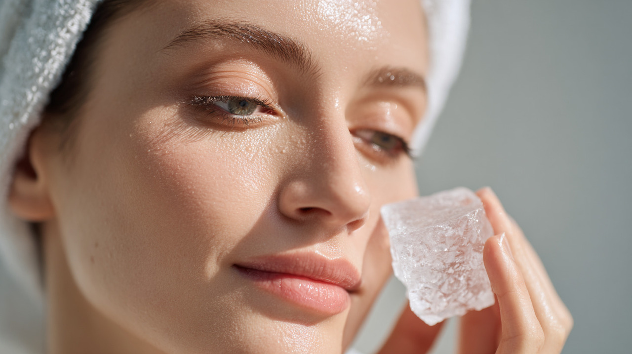 O skin icing é realizado com a aplicação de cubos de gelo sobre o rosto limpo, deslizando suavemente para evitar agressões à pele