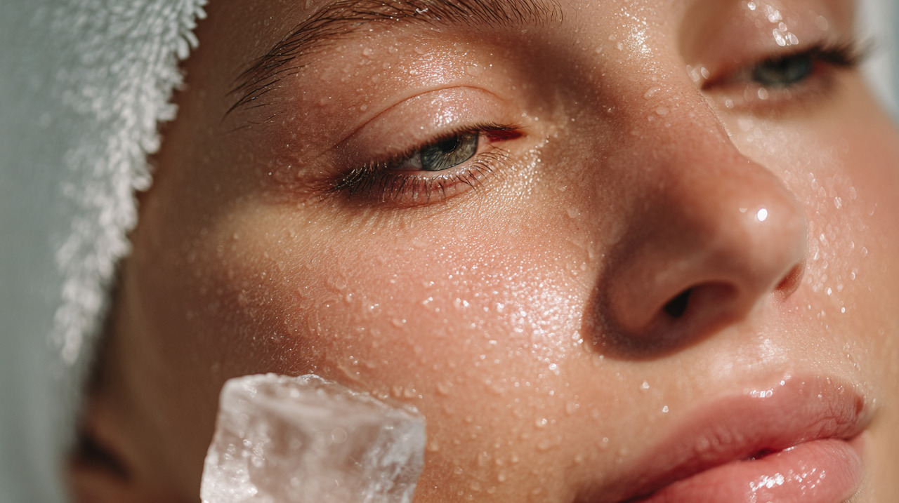 O skin icing é realizado com a aplicação de cubos de gelo sobre o rosto limpo, deslizando suavemente para evitar agressões à pele