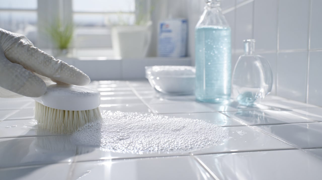 O truque para limpar rejuntes que mais ganha destaque atualmente combina bicarbonato de sódio e peróxido de hidrogênio, conhecido como água oxigenada