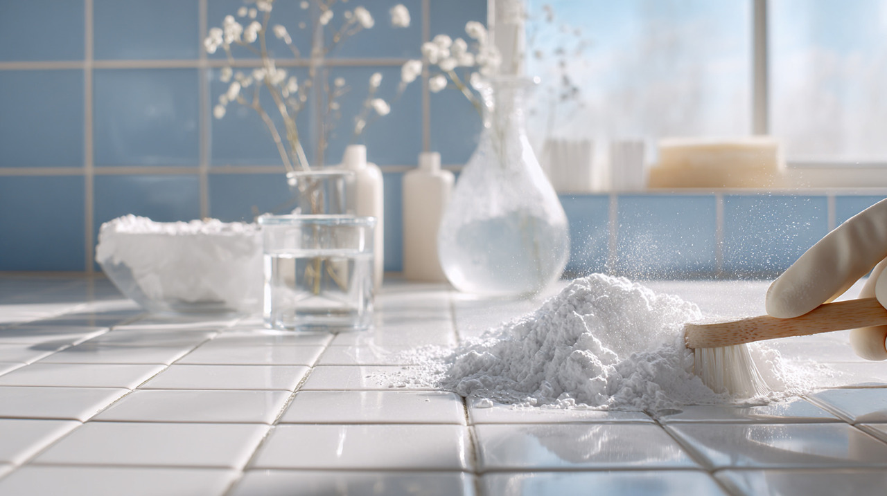 O truque para limpar rejuntes que mais ganha destaque atualmente combina bicarbonato de sódio e peróxido de hidrogênio, conhecido como água oxigenada