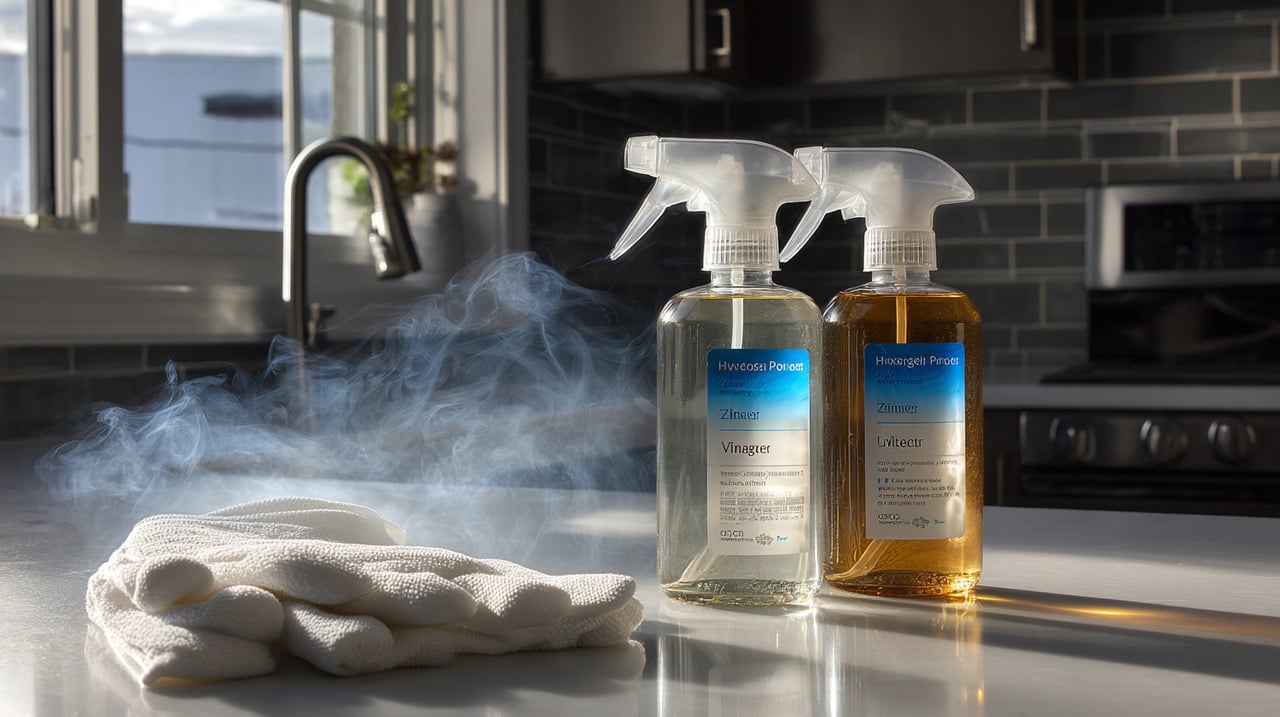 O vinagre atua como agente ácido suave e ajuda a modificar o pH de superfícies, contribuindo para a limpeza.