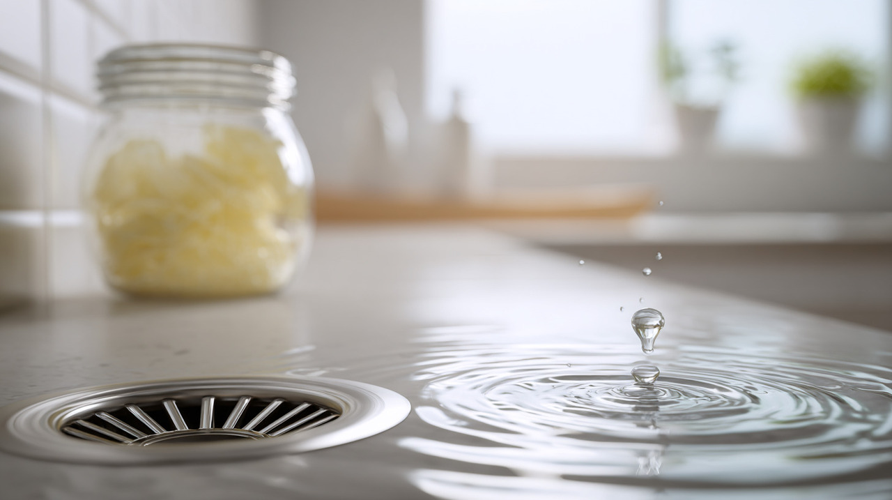 O ralo contém uma pequena reserva de água que funciona como barreira contra o mau cheiro