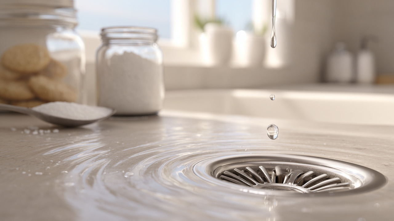 O ralo contém uma pequena reserva de água que funciona como barreira contra o mau cheiro