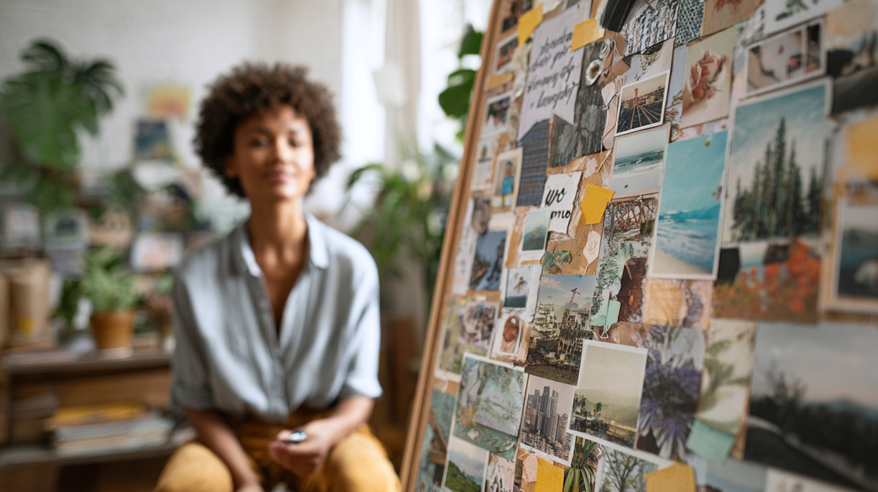 O painel de sonhos é um quadro montado com imagens, frases ou símbolos que representam objetivos e desejos pessoais