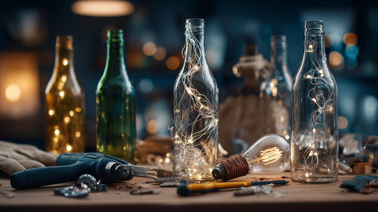 Antes de iniciar qualquer intervenção nas garrafas, é fundamental higienizá-las cuidadosamente para remover rótulos