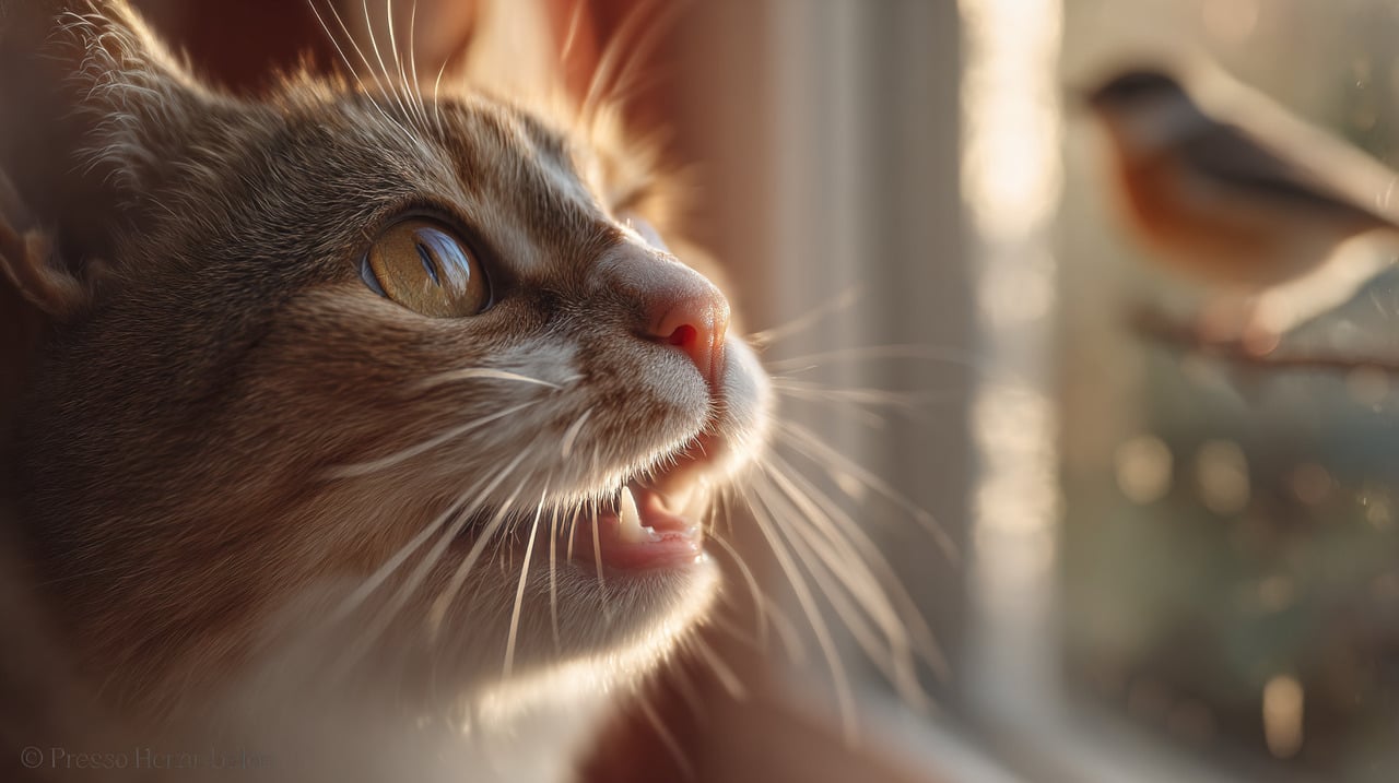 O “bater o dente” em gatos é, frequentemente, uma resposta imediata a estímulos visuais intensos vindos de presas em potencial