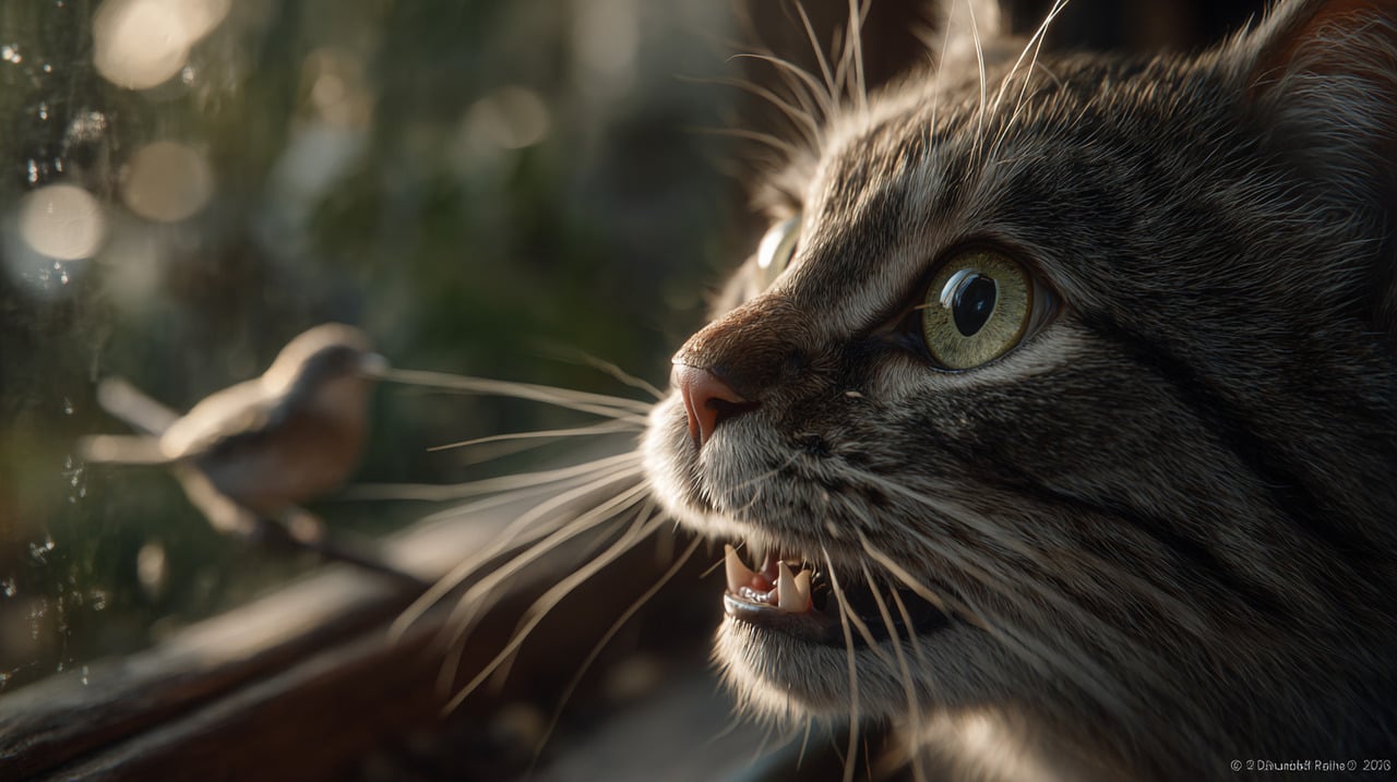 O “bater o dente” em gatos é, frequentemente, uma resposta imediata a estímulos visuais intensos vindos de presas em potencial