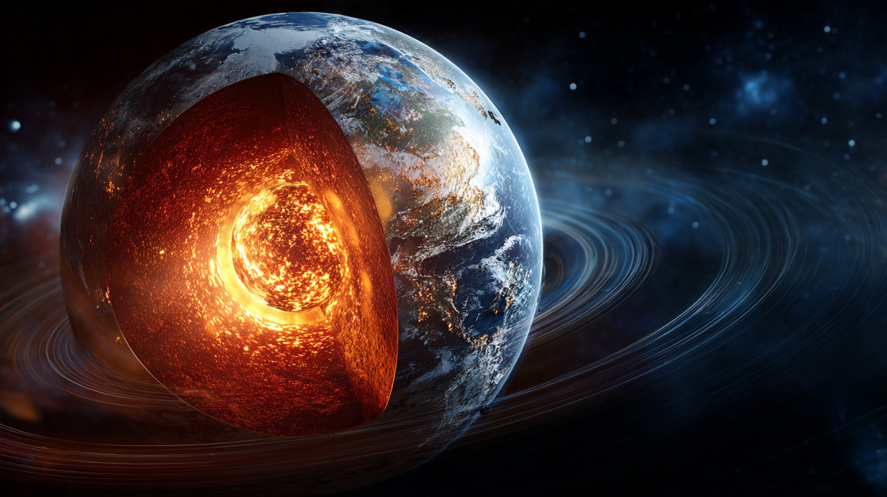 O núcleo interno, composto principalmente por ferro sólido, gira de forma ligeiramente diferente da superfície terrestre