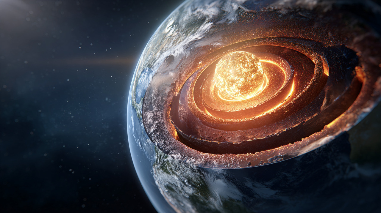 O núcleo interno, composto principalmente por ferro sólido, gira de forma ligeiramente diferente da superfície terrestre