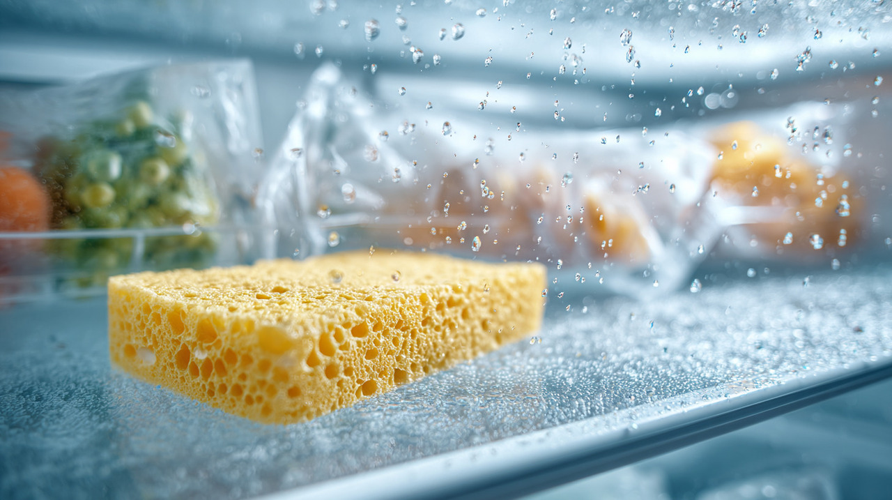 A estrutura porosa da esponja retém gotículas e vapor que se condensam nas superfícies frias