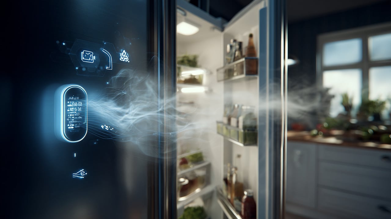 No interior do refrigerador, o sensor de temperatura detecta alterações provocadas pelo uso diário