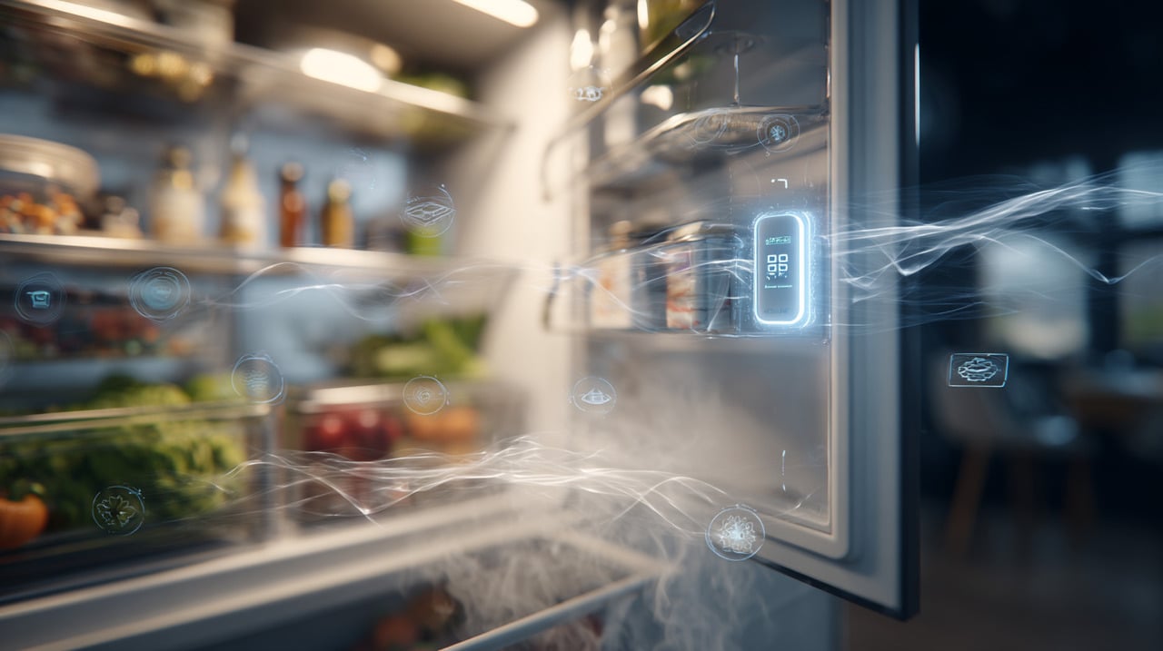 No interior do refrigerador, o sensor de temperatura detecta alterações provocadas pelo uso diário