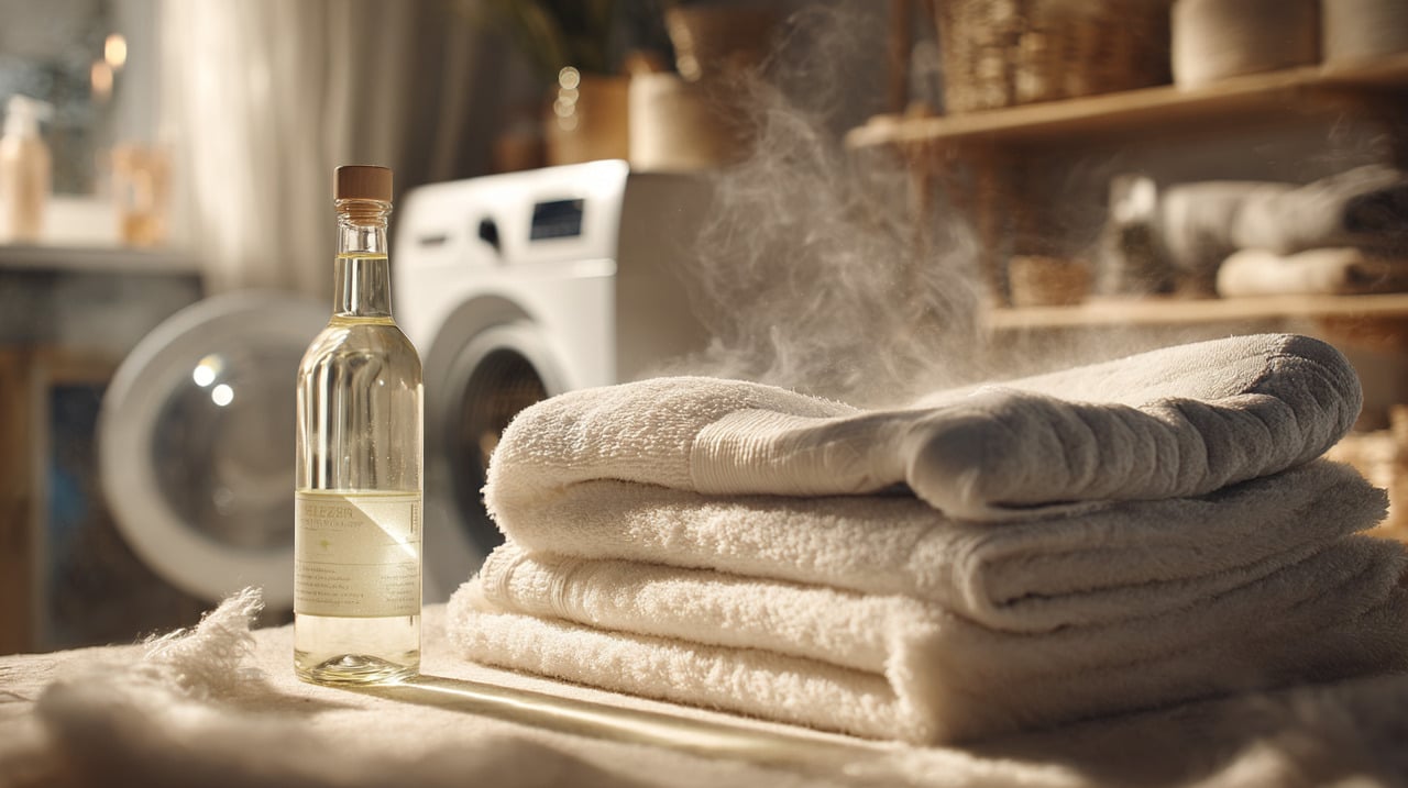 O vinagre branco atua como agente de limpeza devido à sua leve acidez, facilitando a eliminação de resíduos de detergente e acúmulos minerais