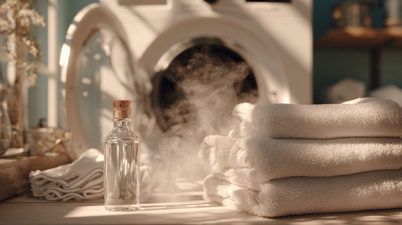 O vinagre branco atua como agente de limpeza devido à sua leve acidez, facilitando a eliminação de resíduos de detergente e acúmulos minerais