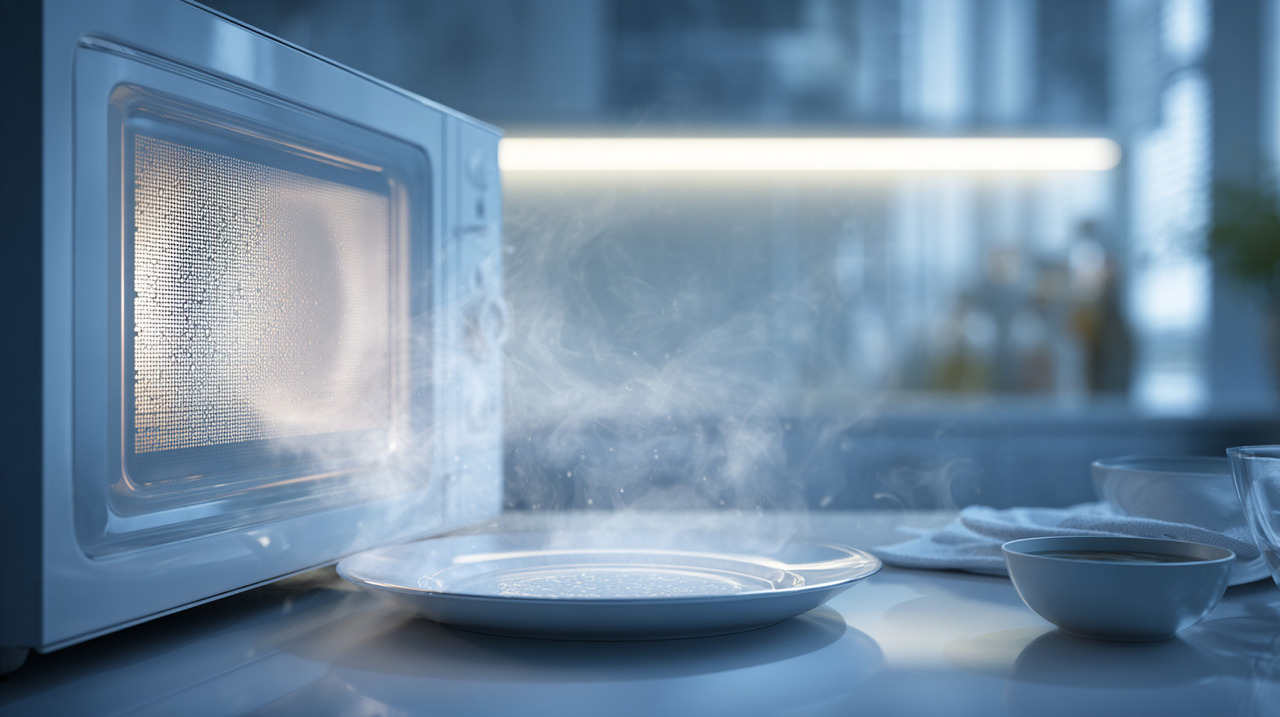 Ao aquecer alimentos, o interior do micro-ondas retém calor e umidade