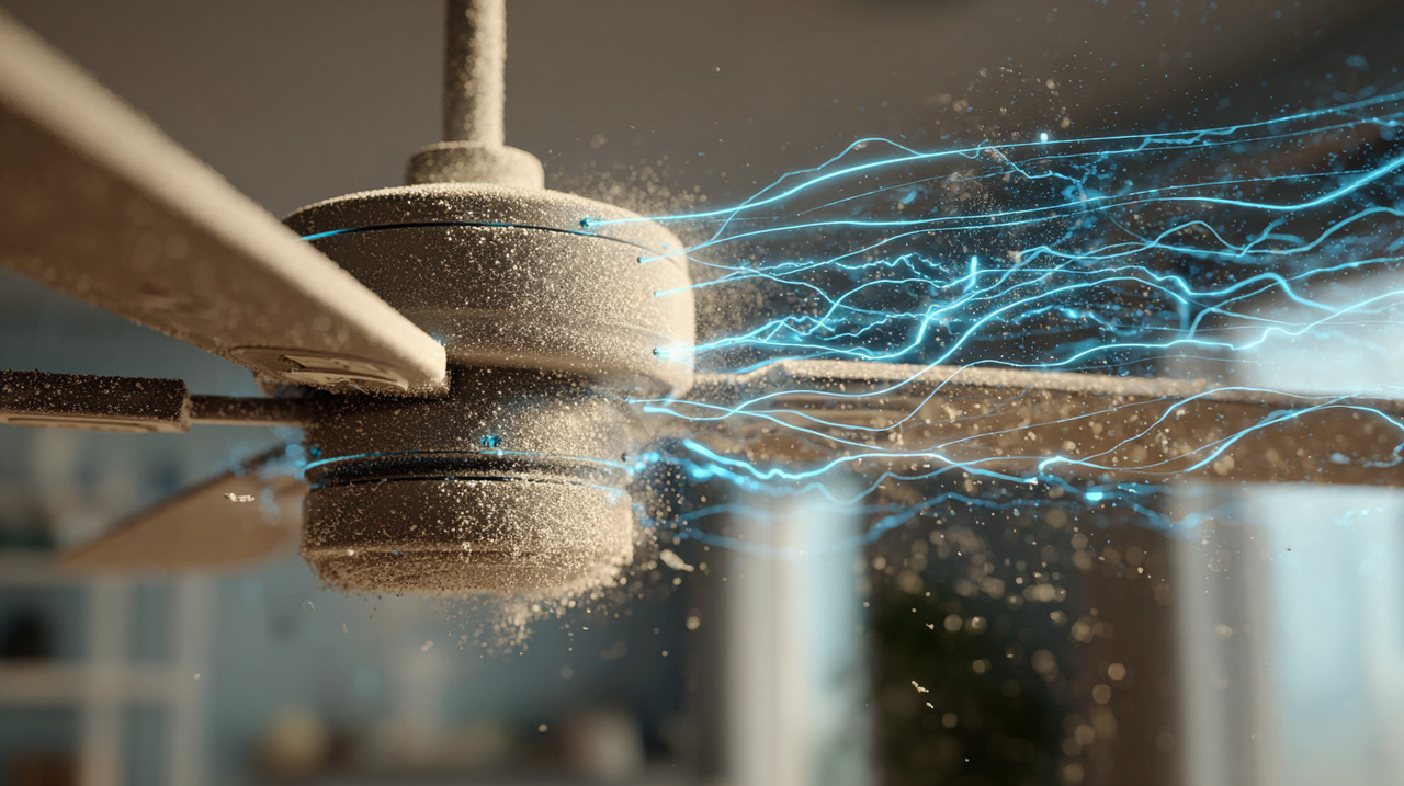 O movimento rápido das pás dos ventiladores, muitas vezes feitas de plástico ou outros materiais isolantes