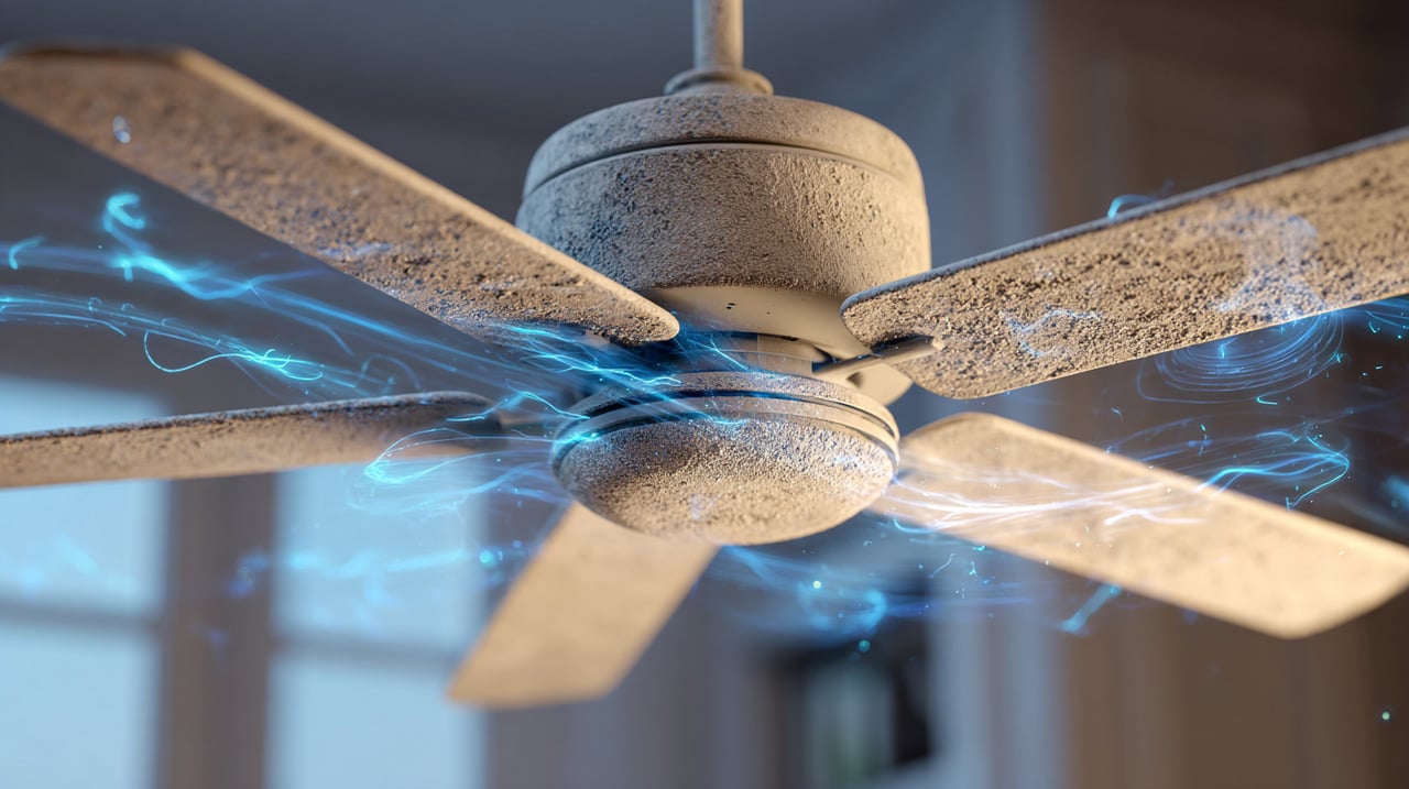 O movimento rápido das pás dos ventiladores, muitas vezes feitas de plástico ou outros materiais isolantes