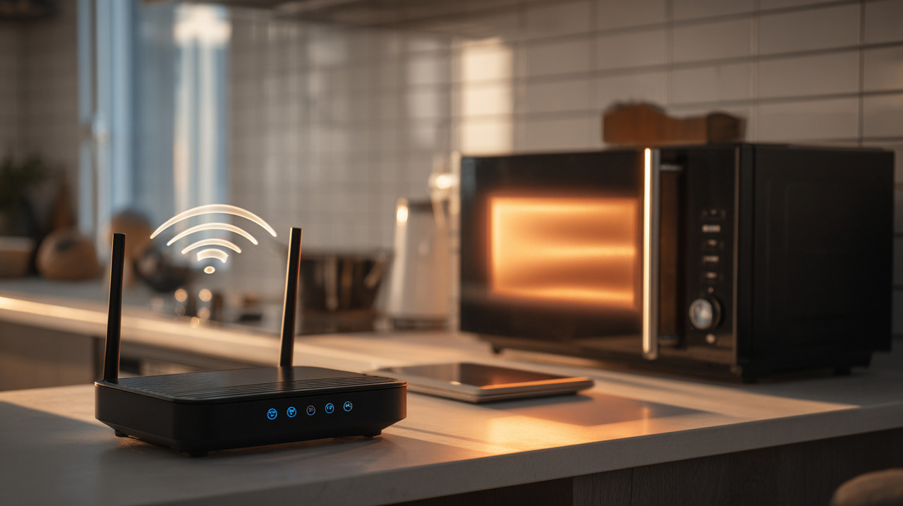 O micro-ondas funciona emitindo ondas eletromagnéticas em uma frequência em torno de 2,45 GHz