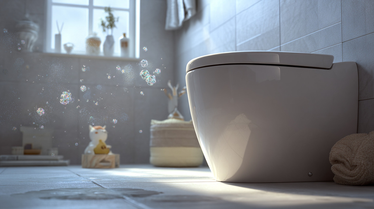 Quando acionamos a descarga com a tampa aberta, o turbilhão de água cria um aerossol invisível que espalha bactérias pelo ar