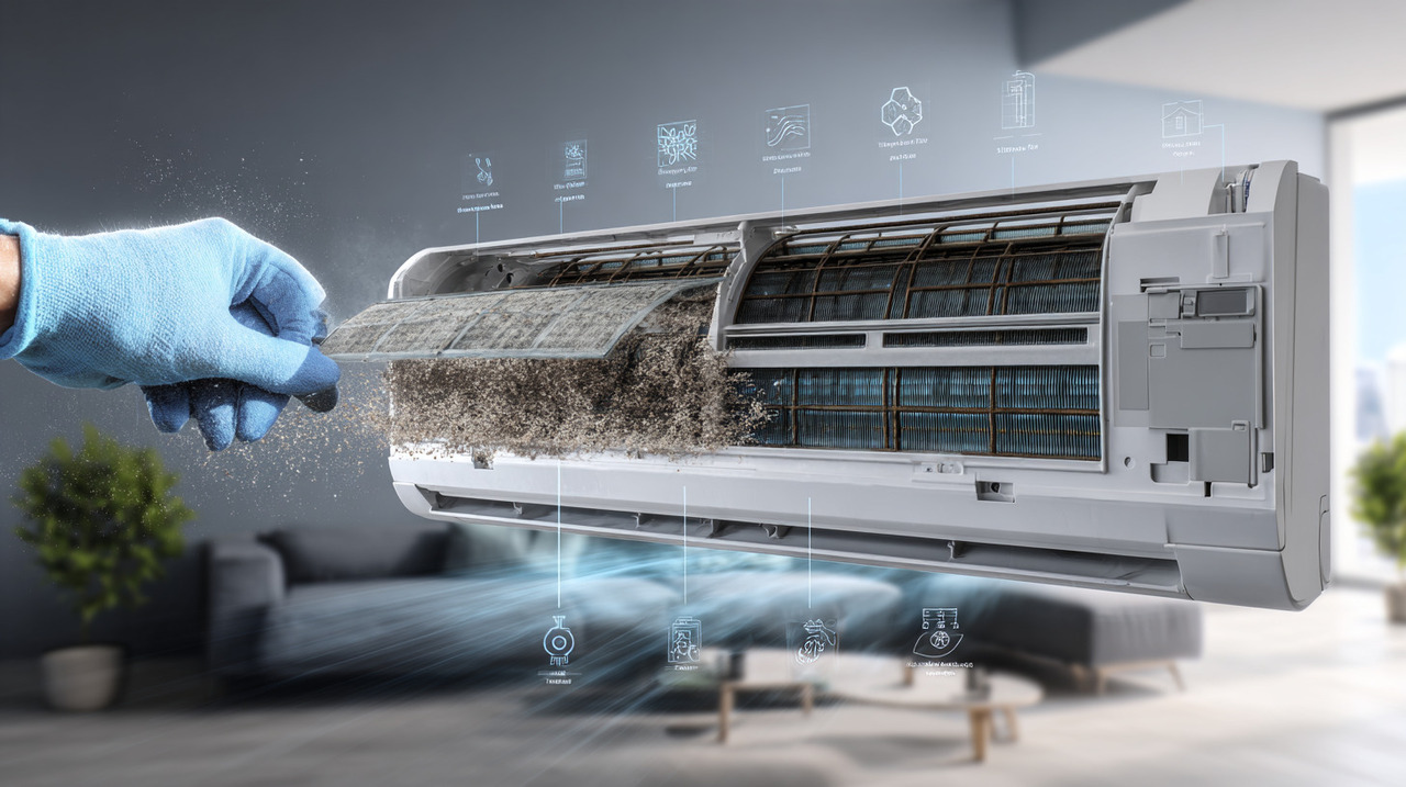 Com o uso contínuo, componentes essenciais do ar-condicionado, como filtros de ar, bobinas e o compressor, sofrem desgaste natural