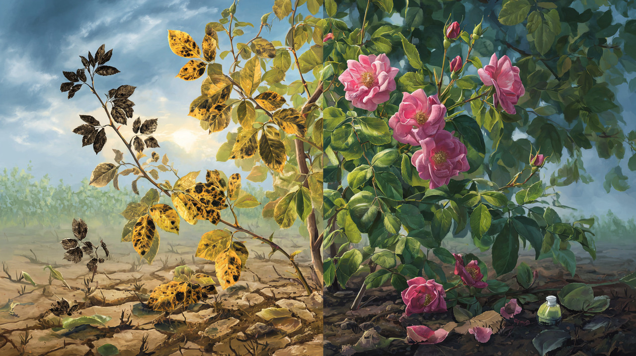 Essa doença fúngica aparece primeiro como pequenas manchas escuras nas folhas, que se expandem até causar a queda prematura da folhagem