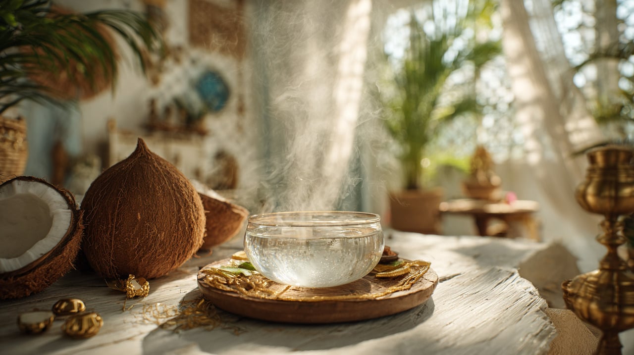 A ação conjunta da água de coco e dos sinos é vista como um catalisador para afastar energias indesejáveis e estimular a chegada de boas notícias