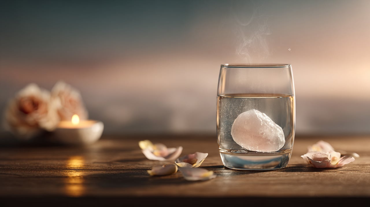 O processo envolve utilizar uma pedra de quartzo rosa previamente higienizada e limpá-la energeticamente