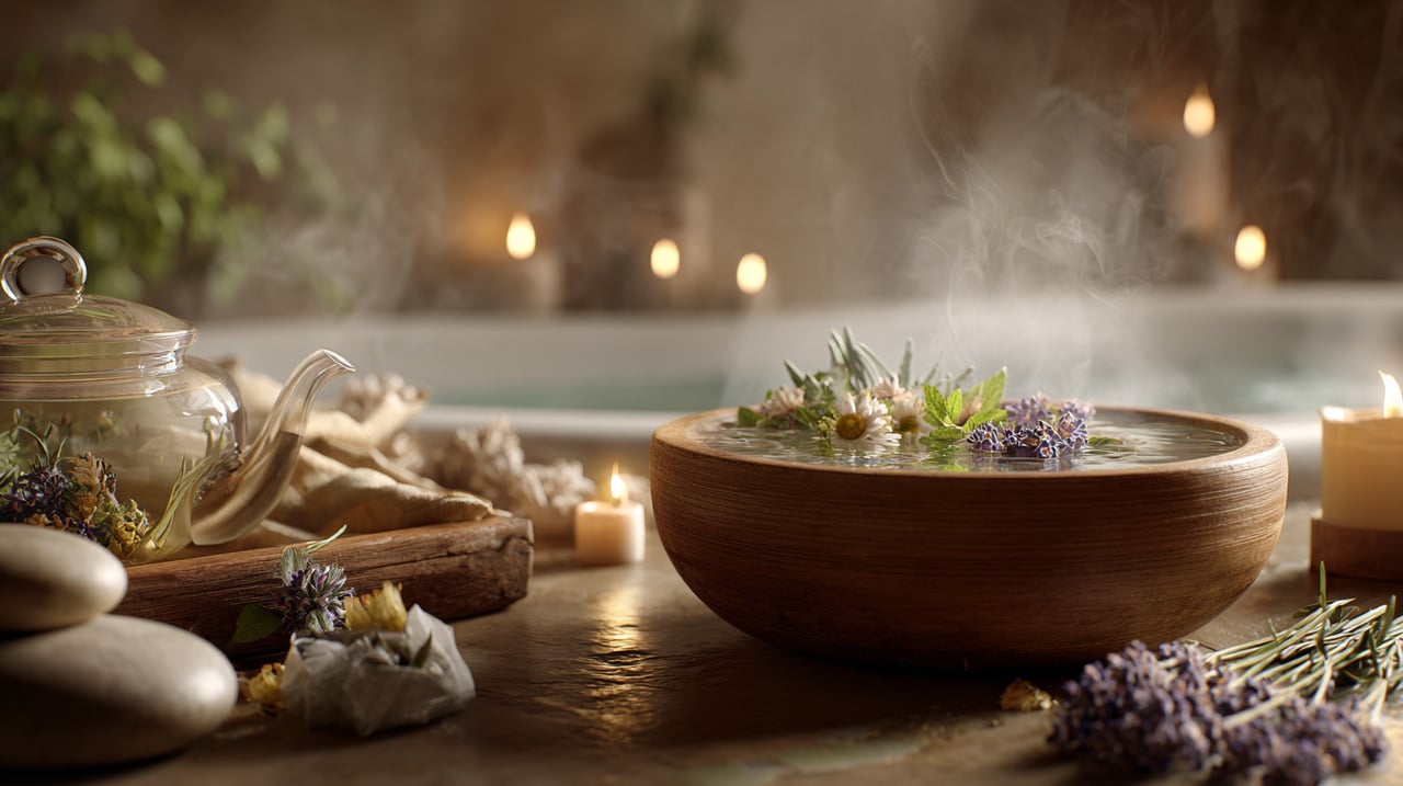 O chá de banho consiste na infusão de ervas e flores naturais em água quente, destinada não para ingestão, mas para aplicação corporal durante o banho