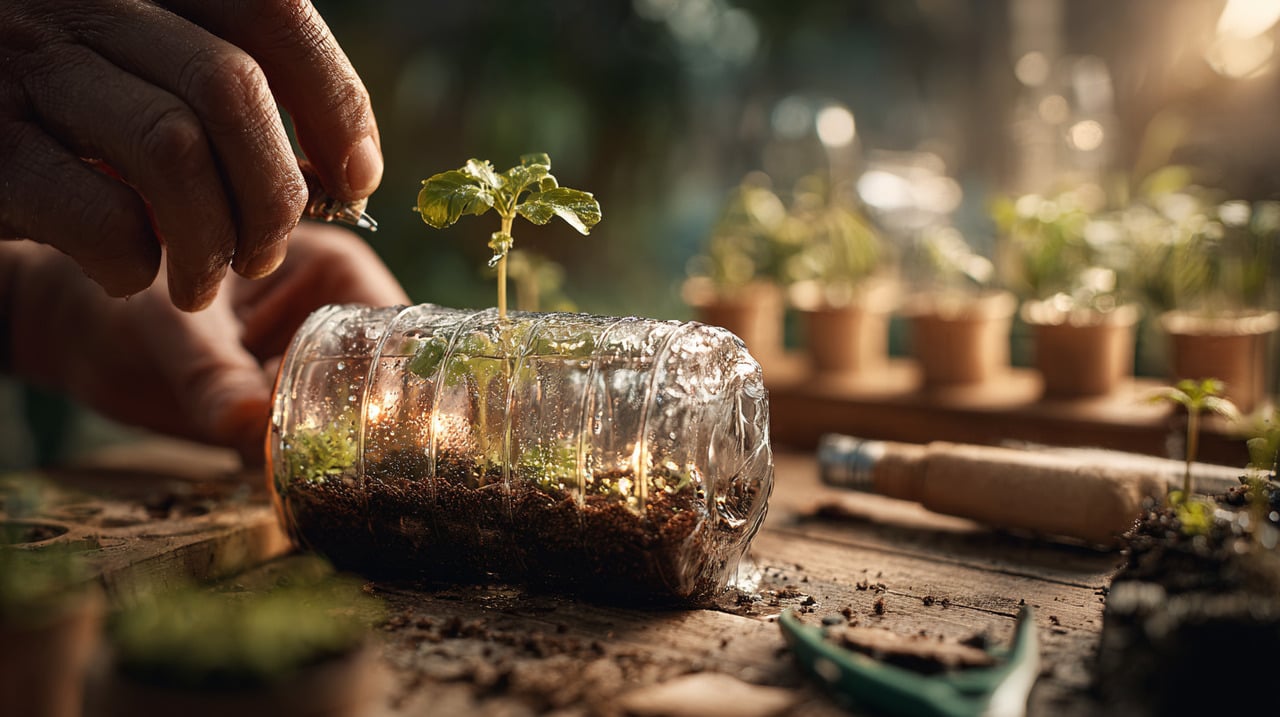 Montar uma mini estufa de garrafa PET requer poucos materiais e alguns passos simples