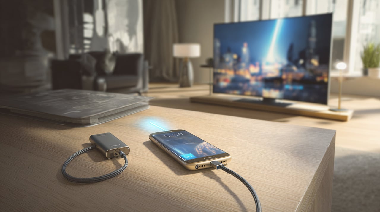 Como a maioria dos celulares não possui saída HDMI direta, é preciso usar um adaptador compatível