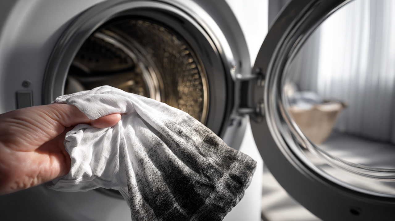 Quando a máquina não está devidamente limpa, resíduos podem se transferir para as roupas