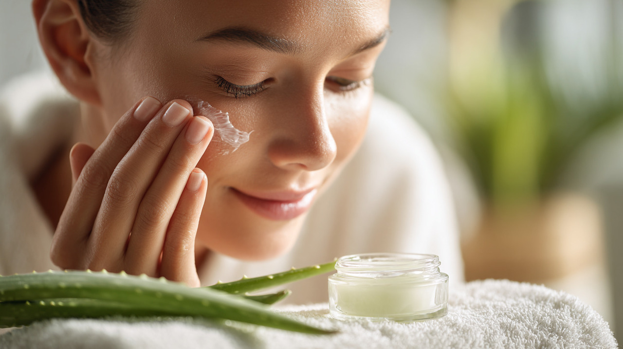 Aplicado no rosto, o gel de aloe vera apresenta efeitos hidratantes que vão além da superfície