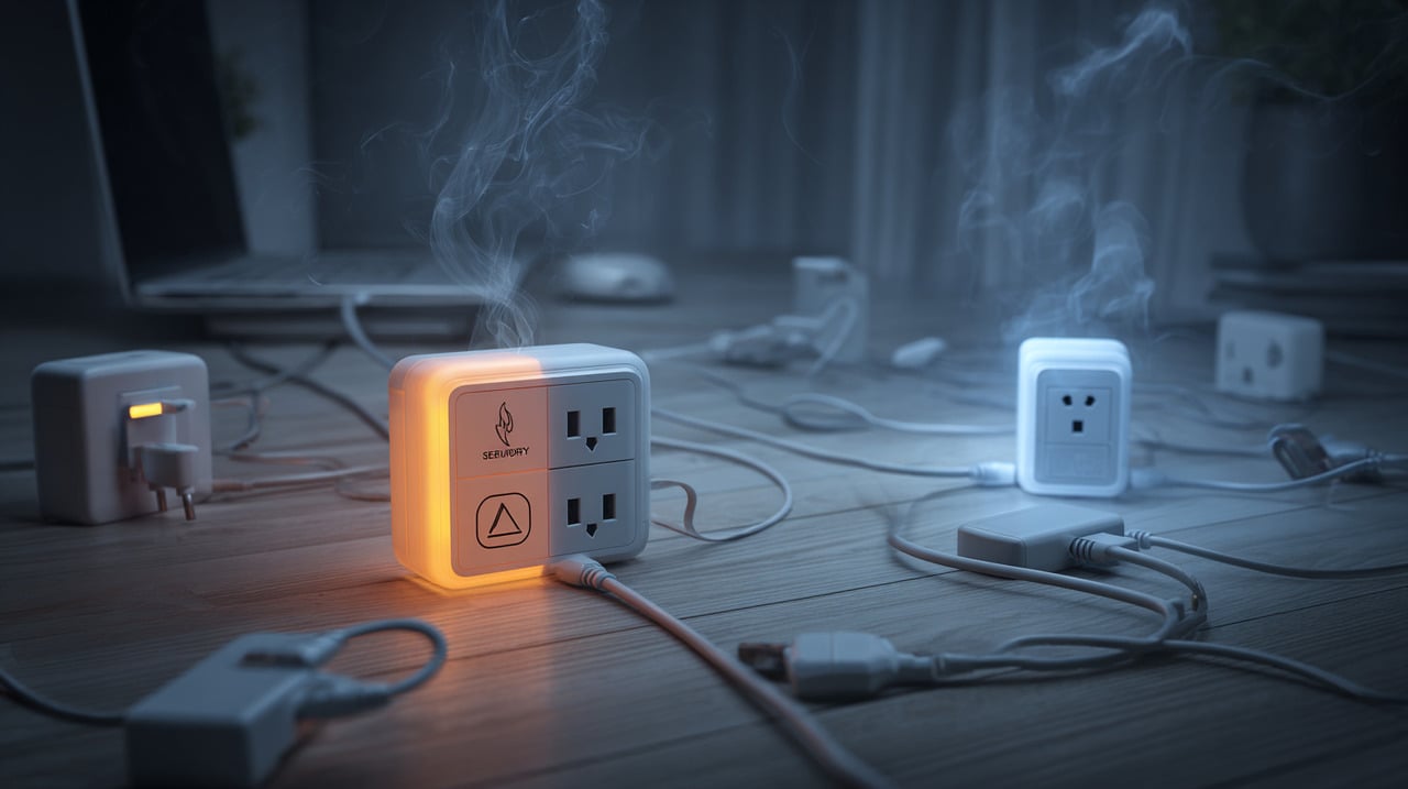 A sobrecarga de adaptadores ocorre quando a soma dos consumos dos aparelhos excede a capacidade máxima do acessório