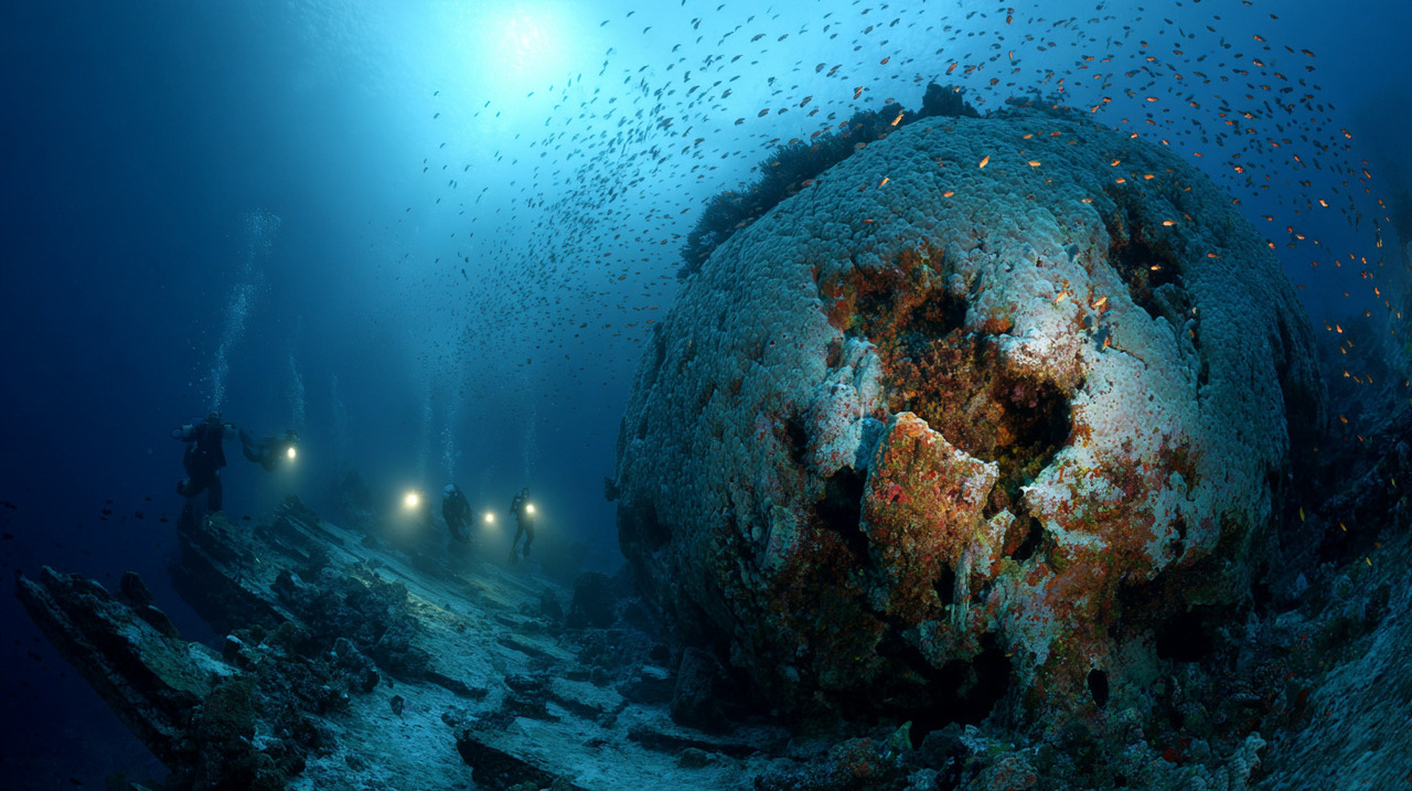 Inicialmente confundido com um naufrágio, o achado tratava-se de uma imensa formação de corais da espécie Pavona clavus