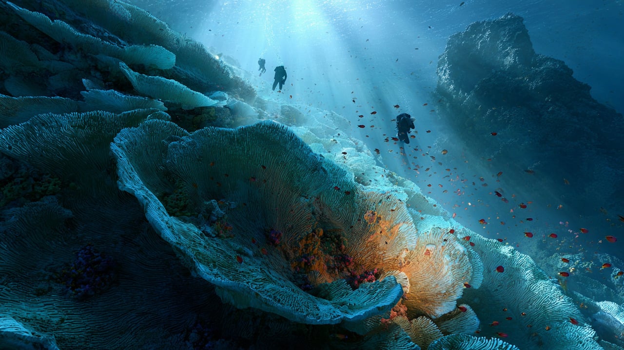 Inicialmente confundido com um naufrágio, o achado tratava-se de uma imensa formação de corais da espécie Pavona clavus