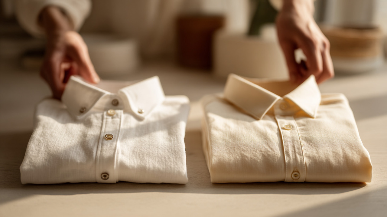 Nas roupas masculinas, os botões ficam no lado direito de quem veste