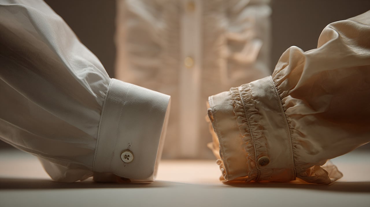 Nas roupas masculinas, os botões ficam no lado direito de quem veste