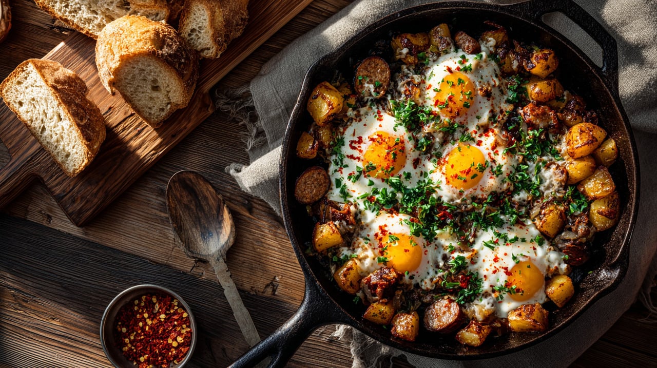 A execução começa com o aquecimento de uma frigideira robusta