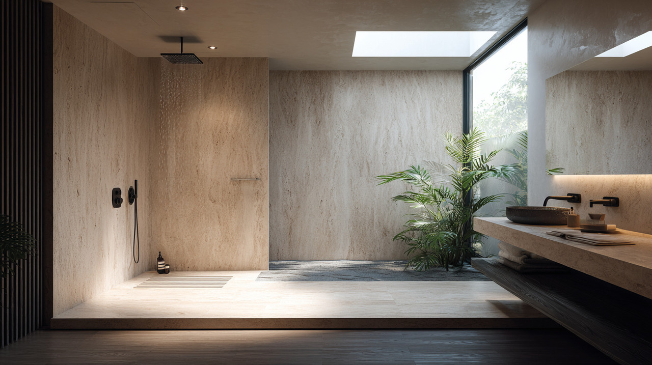 O ambiente aberto oferece sensação de amplitude, mesmo em banheiros compactos